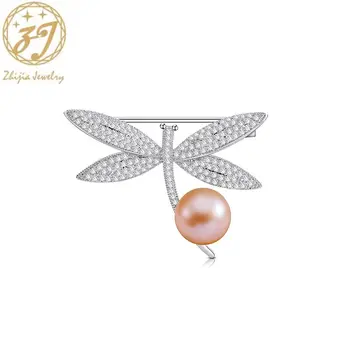 Zhijia висок клас марка елегантен сладък планински кристал, кристали, перли, червеното игли брошки за жени рокля за вечерни украса