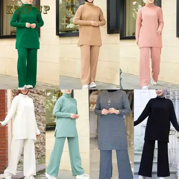 Близкия Изток Дубай Арабската Мюсюлманска Мода Плетене На Вълнени Широки Панталони Ежедневния Костюм На Ислямската Молитва Облекло За Жени, Vetment Femme
