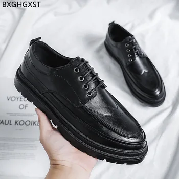 Черна Кожена Ежедневни Обувки, Мъжки Дизайнерски Обувки-Oxfords за Мъже, 2022, Обувки на Платформа, Мъжки Zapatillas De Hombre, Chaussure Homme Sapato